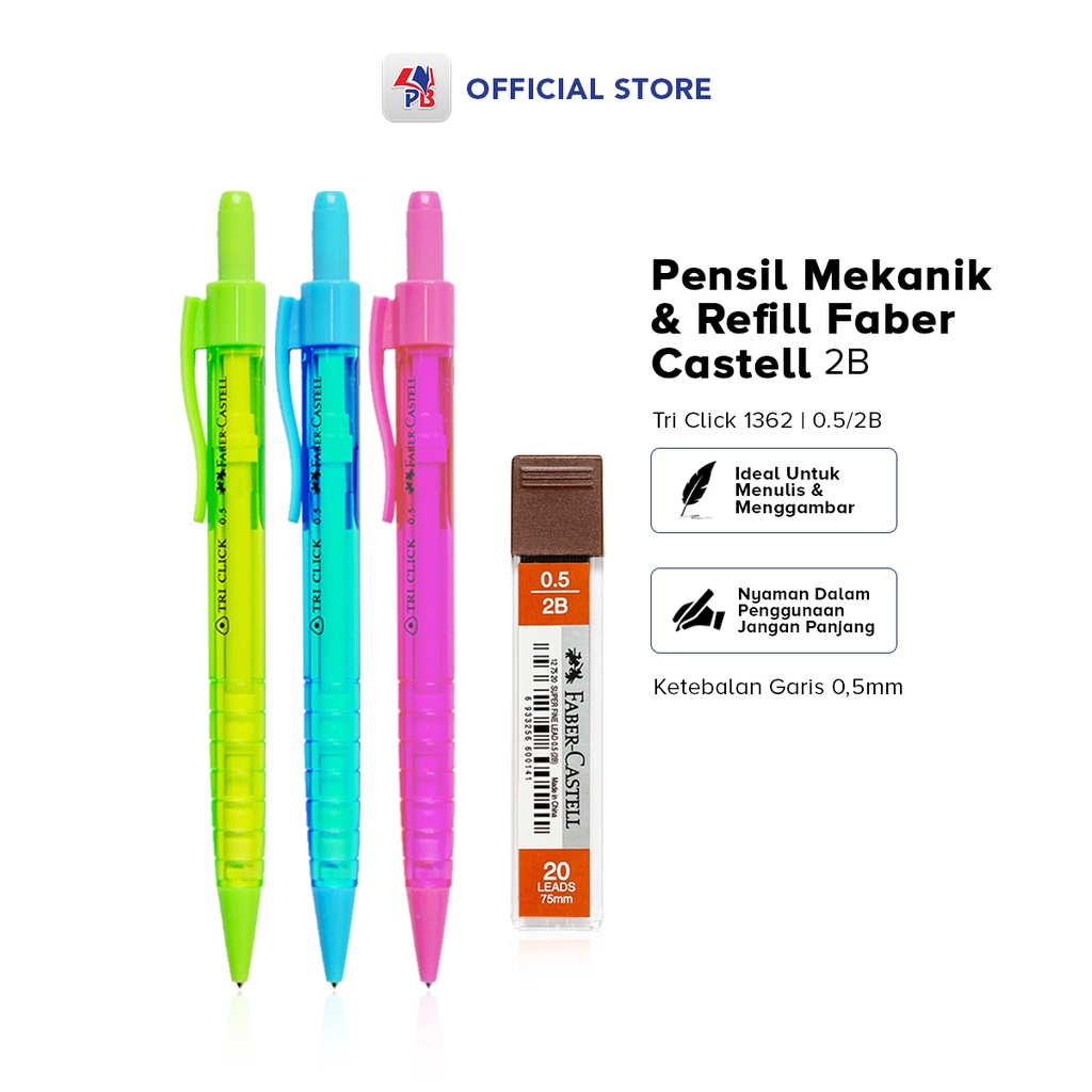 

Pensil Mekanik Tri Click Faber Castell dan Refill Pensil 0.5mm 2B / PB EDUKASI ANAK - PBNB