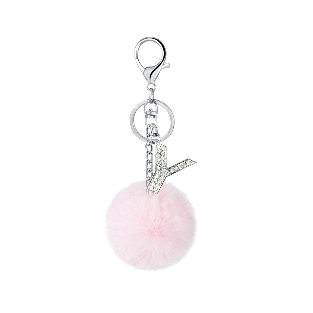 Lanfy 26huruf Gantungan Kunci Wanita Hadiah Fashion Multicolor Ornamen Perhiasan Mobil Keyring Handbag Charms Rumbai Liontin Berbulu Pompom Bola Bulu 26huruf Key Chain