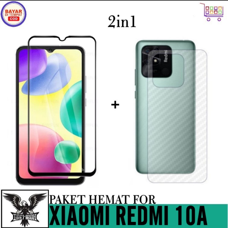 TEMPERED GLASS XIAOMI REDMI 10A FREE GARSKIN CARBON PREMIUM ANTI BEKAS SIDIK JARI