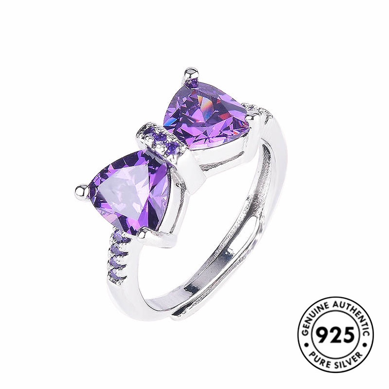 Cincin Sterling Silver 925 Model Pita Dengan Batu Amethyst Elegan Untuk Wanita