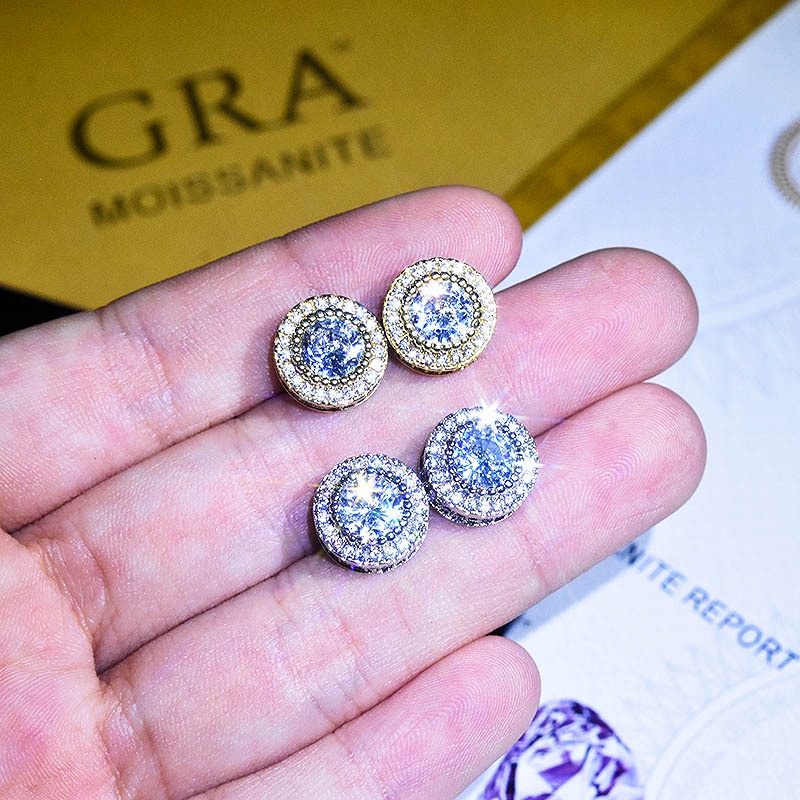 Anting Tusuk Desain 2 Karat Bulat Hias Berlian Gaya Klasik Untuk Wanita