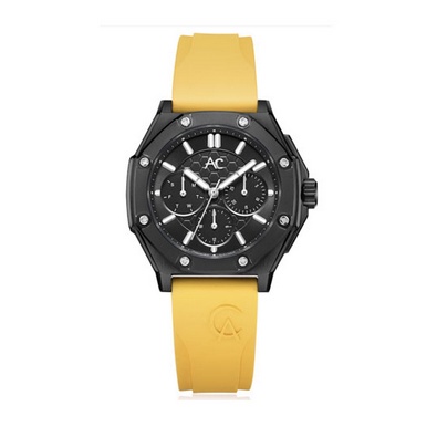 Jam Tangan Wanita Alexandre Christie AC 9601 AC9601 Black Yellow Rubber Original