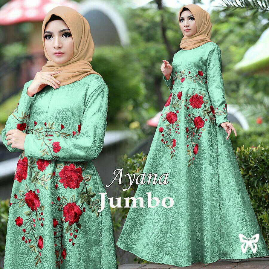 Hopylovy - Maxi Jumbo New Ayana Bordir Warna Baru | Gamis Wanita Bordir Embos | Gamis Pesta Kondangan