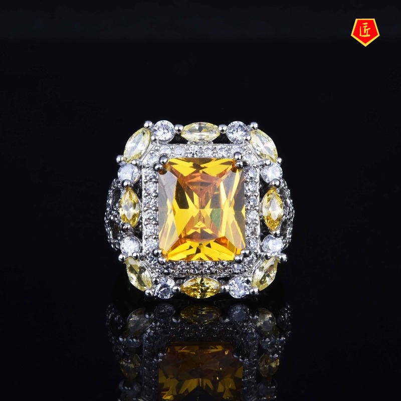 [Ready Stock]Luxury Fashion Lucky Citrine Colored Gems Ring