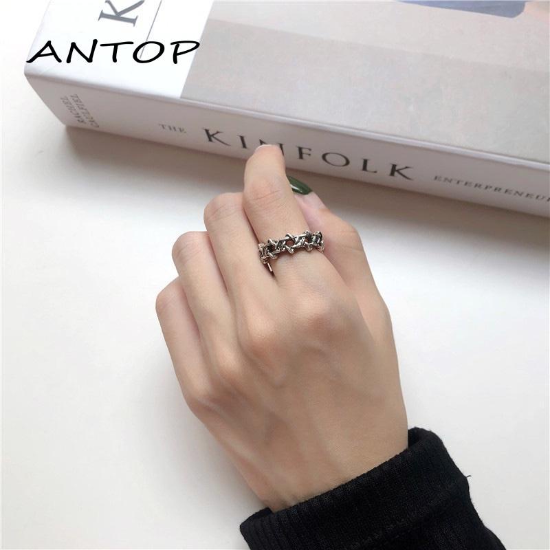 1 Pcs Fashion Cincin Titanium Wanita Menenun Perak Vintage Melubangi Perhiasan Rings ANTOP