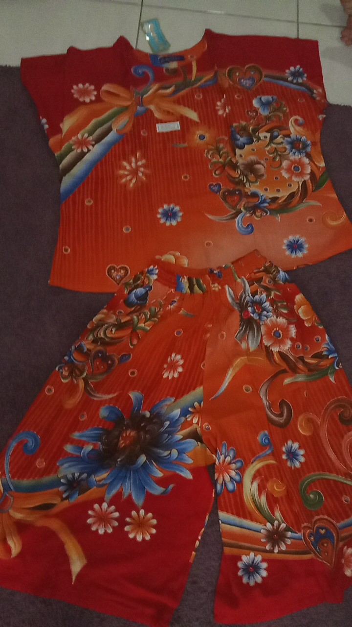 Setelan Jumbo Batik Kerah Bulat Kencana Ungu Ll 2l Ld 130 Pc 65