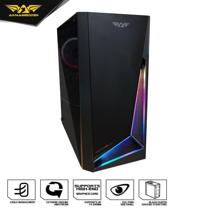 Armaggeddon Nimitz N5 Aurora Micro ATX Gaming PC Case - Hitam