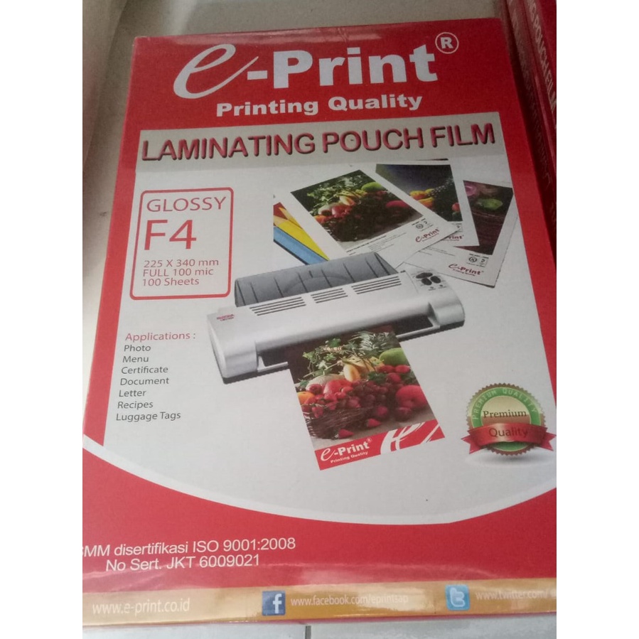 

PLASTIK LAMINATING POUCH FILM EPRINT ukuran F4