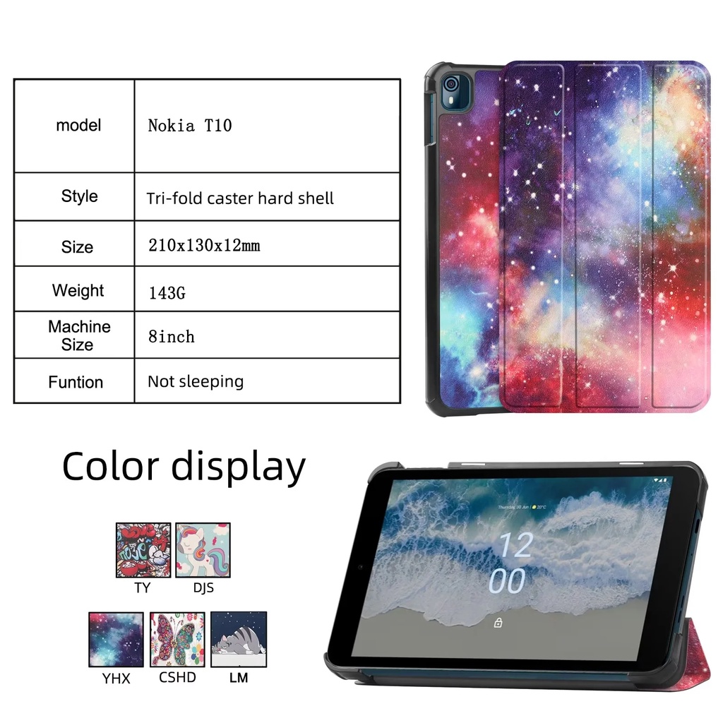 Casing Untuk Nokia T10 (2022) 8.0 &quot;T 10tablet Protection Case Fashion Pola Dicat Tiga Lipat Custer Flip Stand Kulit Cover