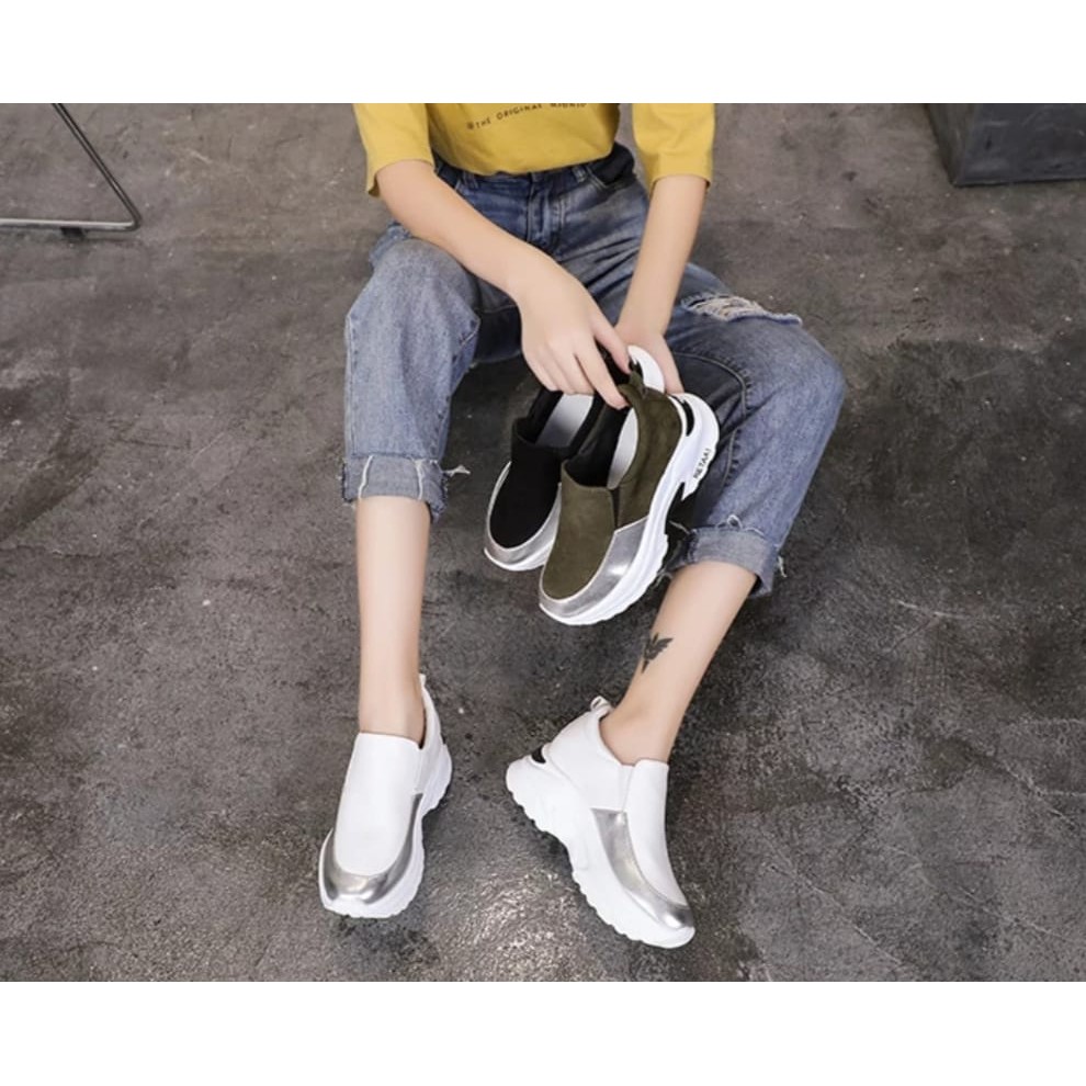 SEPATU FASHION WANITA SNEAKERS CASUAL LEATHER METALIC-5