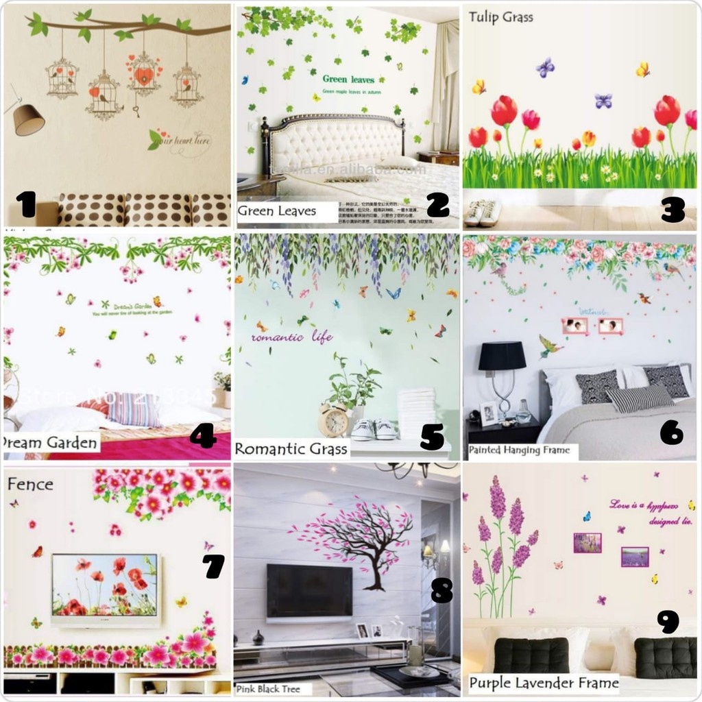 Wallsticker Hiasan Dinding Sticker Ukuran 60x90 Motif Bunga Gantung dan Rumput