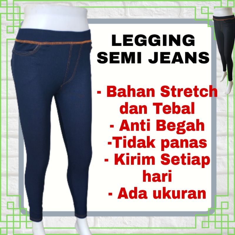 LEGGING SEMI JEANS POLOS PANJANG WANITA Adem Nyaman Besar jumbo