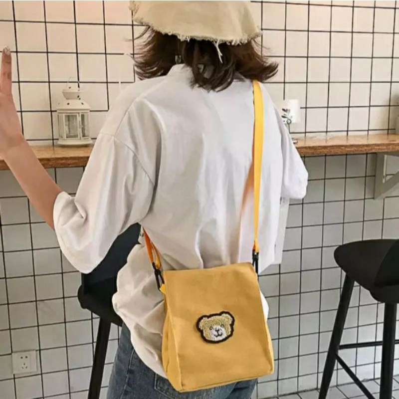 dem_sare / DS1122- KENNY BEAR Sling Bag Tas Selempang Canvas  Sling Bag Tas Selempang Mini Tas Selempang Wanita Fashion Korea Murah