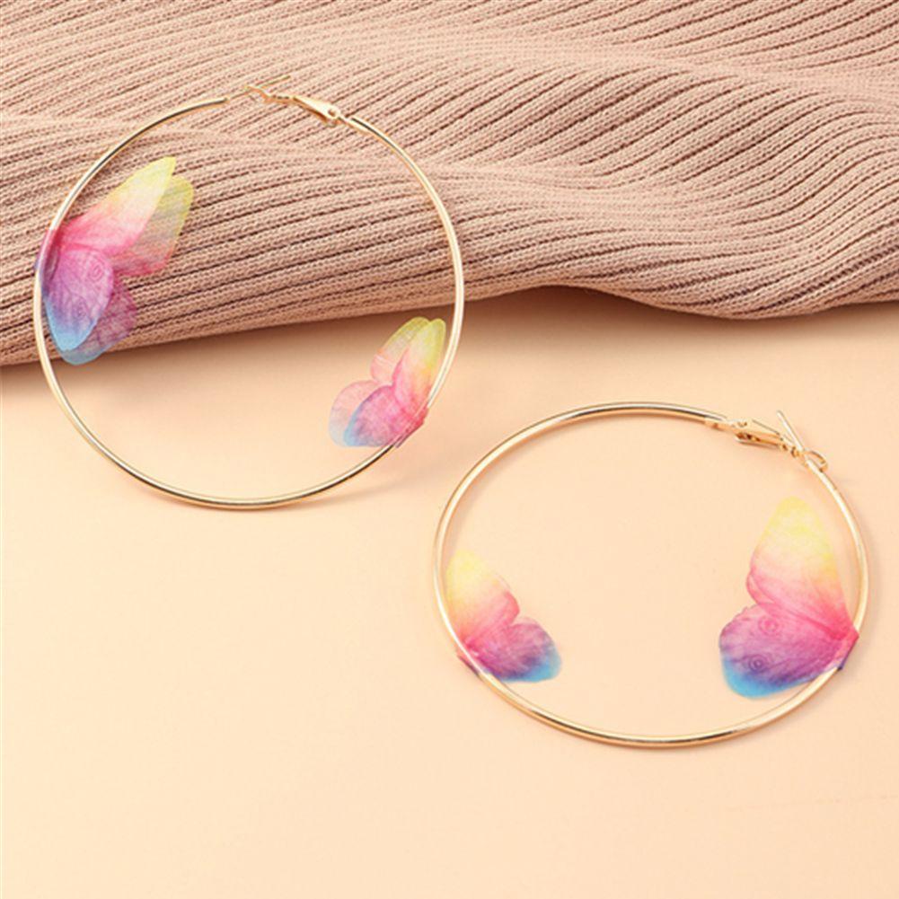 R-flower Double Butterfly Hoop Earrings Pernikahan Pertunangan Pesta Ulang Tahun Lingkaran Besar Elegan Indah Wanita Gadis Multicolor