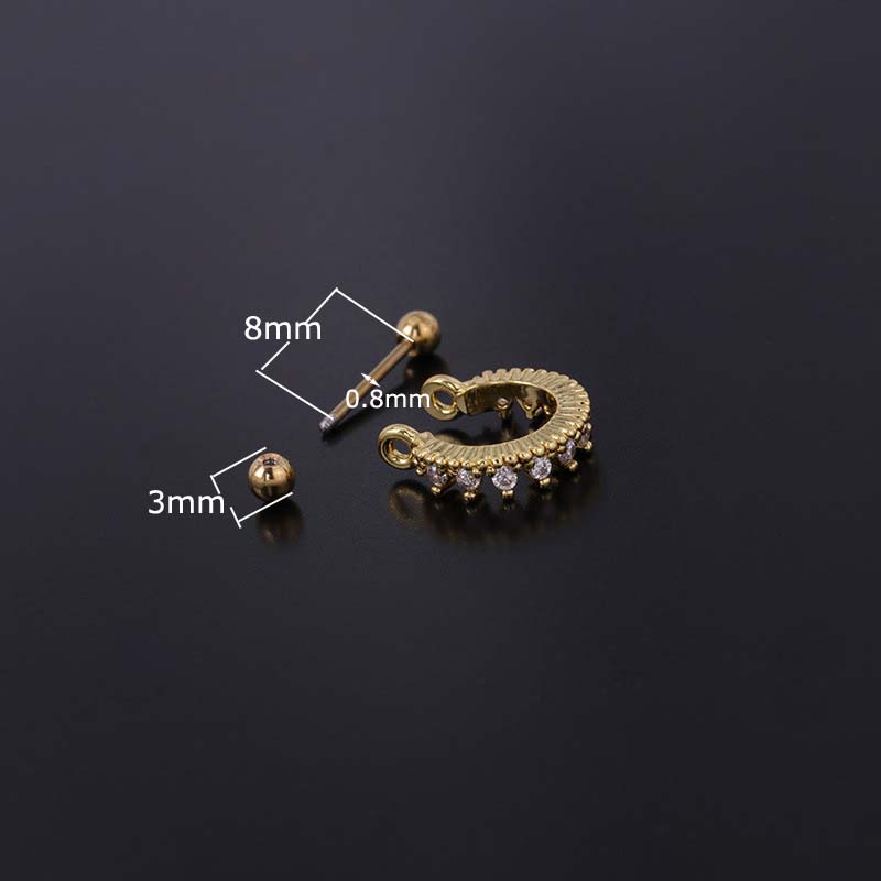 1 Piece C Shape Stainless Steel Straight Barbell 8 Mm Lobe Helix Piercing Tragus Earrings 20 Gauge