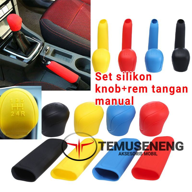 1 Set Cover Sarung Karet Silicone Knob Handrem Mobil Gigi Manual Persnel Handbrake Gigi Rem Tangan