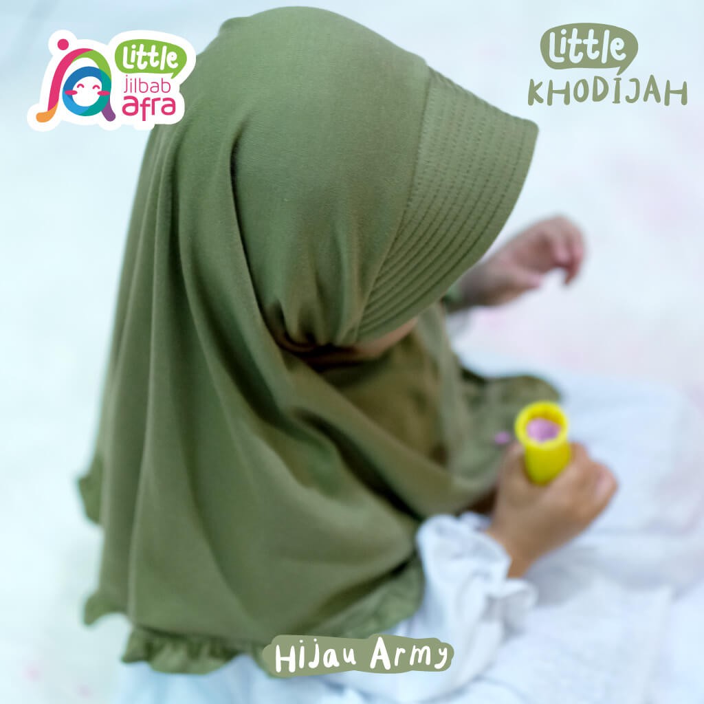 Jilbab Instan Anak Little Khodijah Hijau Army - Little Jilbab Afra - Bahan Kaos, Adem &amp; Lembut