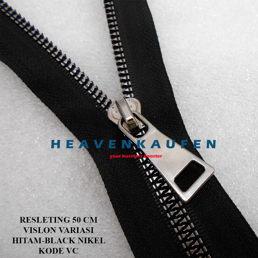 Resleting Zipper Busana 50 cm Hitam - Black Nikel Vislon Variasi Kode VC