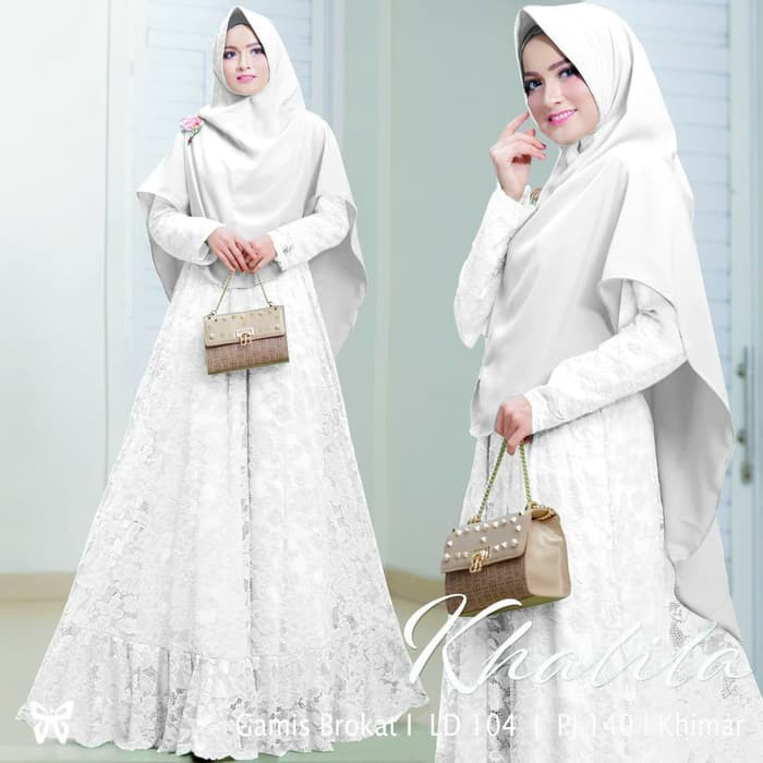 Gamis Dewasa Premium Gm 59 Set Syari Terbaru Original Dc747 Nn VT760  Brukat Khalila - Putih