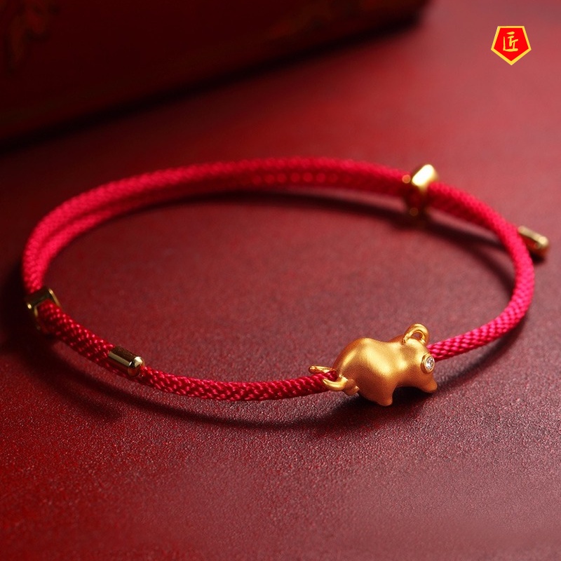 [Ready Stock]Fashion Personality 3D Golden Cow Red Rope Bracelet