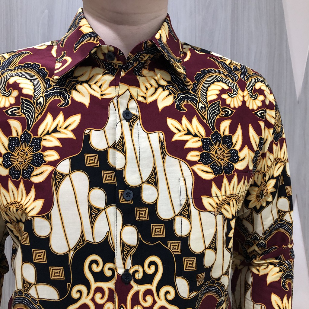 [GRIDLINE - LS080 Brown - LS029 Blue] Baju Kemeja Batik Slimfit Pria Lengan Panjang FULL KATUN