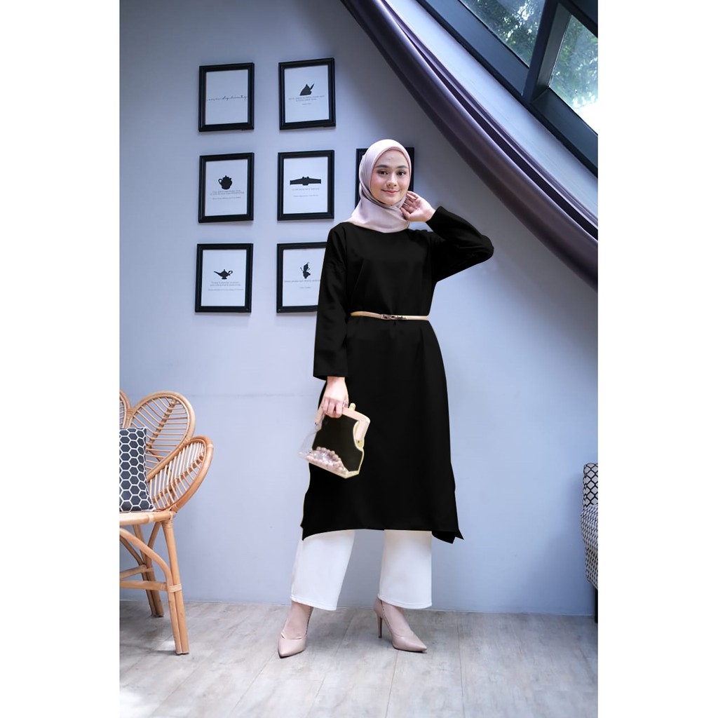 Femes Atasan Tunik Belah Polos / Long Tunik Wanita