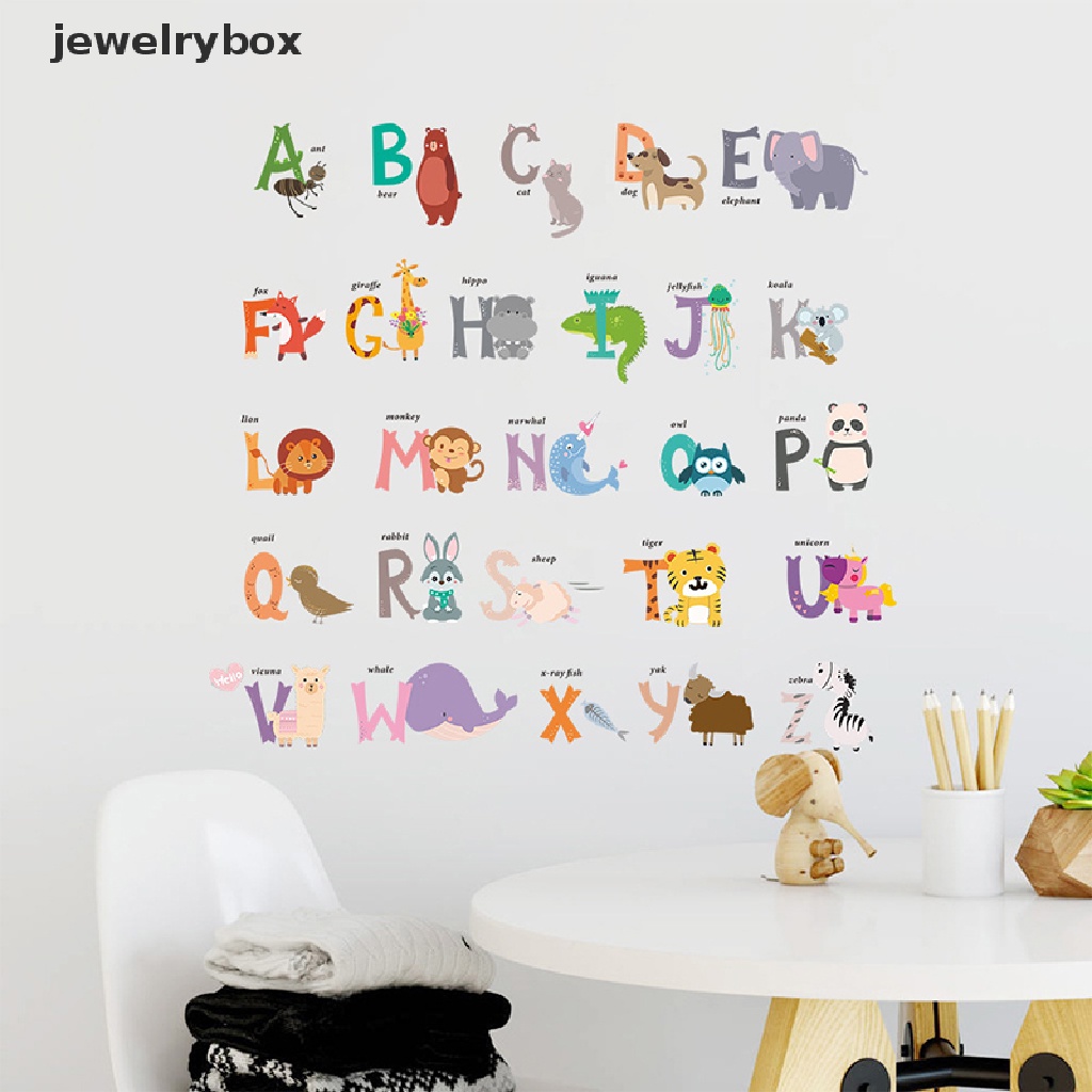 (jewelrybox) Stiker Dinding 26 Huruf + Binatang Hutan Untuk Dekorasi Kamar Anak