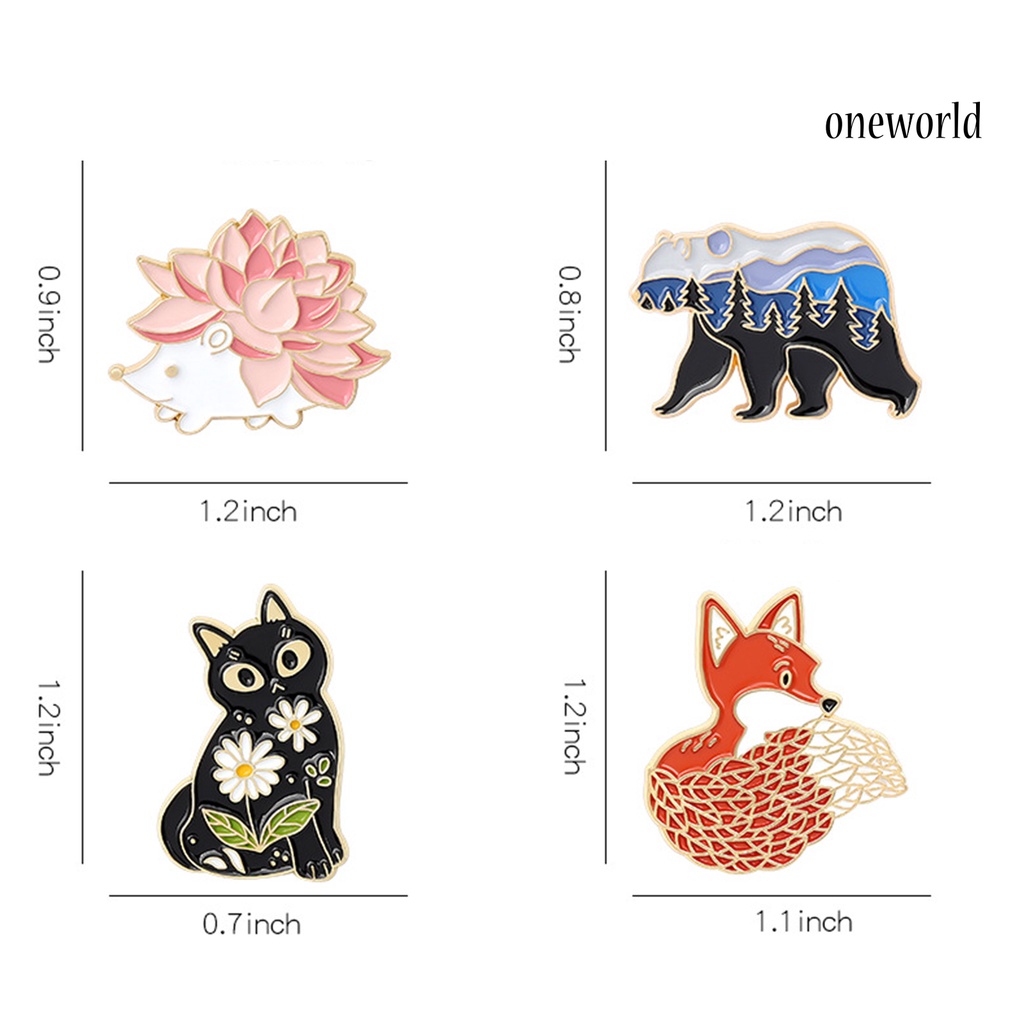 OW@ Enamel Pin Japanese Style Cute Ornaments Fox Cat Bear Hedgehog Shape Brooch for Travel