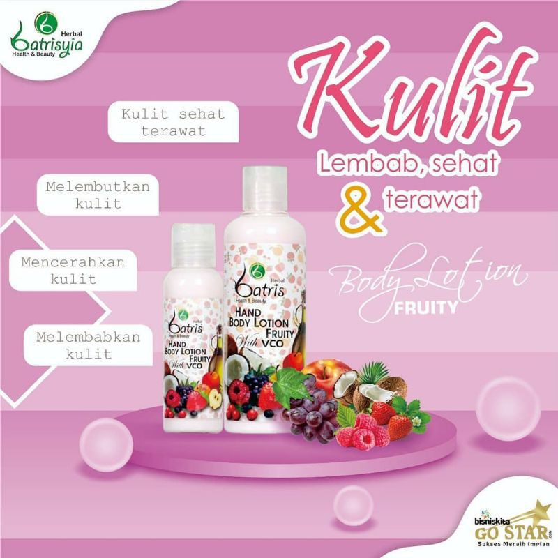 (AMPUH !!) HAND BODY LOTION PENCERAH PELEMBAB KULIT LOTION FRUITY BATRISYIA/ PEMUTIH KULIT AMAN BPOM