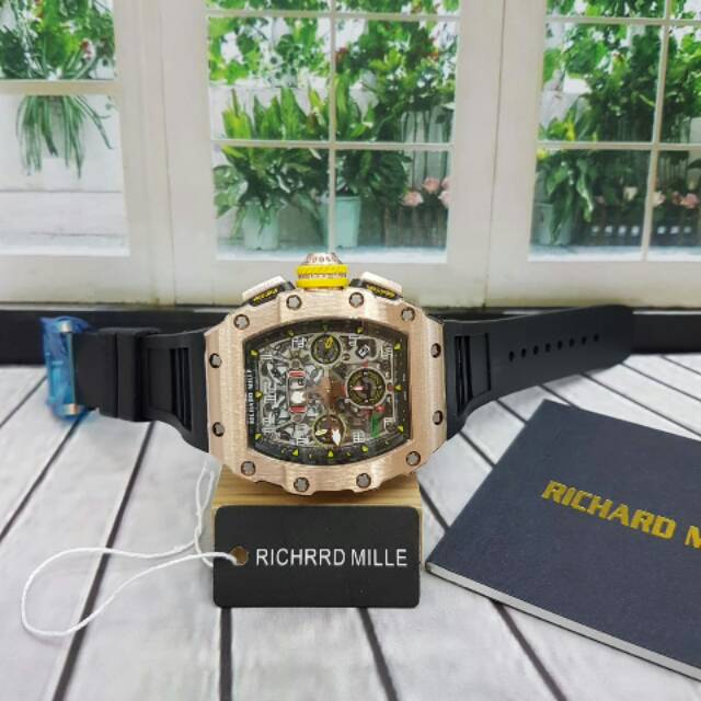 Jam Tangan Pria Mewah Branded RM Richard Mile RM011-03/RM11 Black Rosegold Swiss Eta Clone Ori 1:1