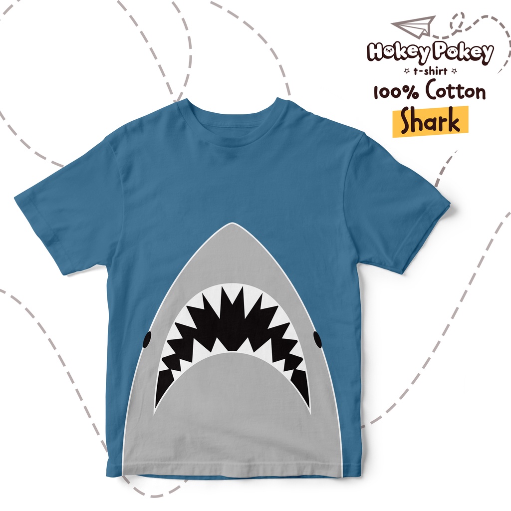 Baju Kaos T Shirt Anak Laki Laki Katun Combed Motif Shark