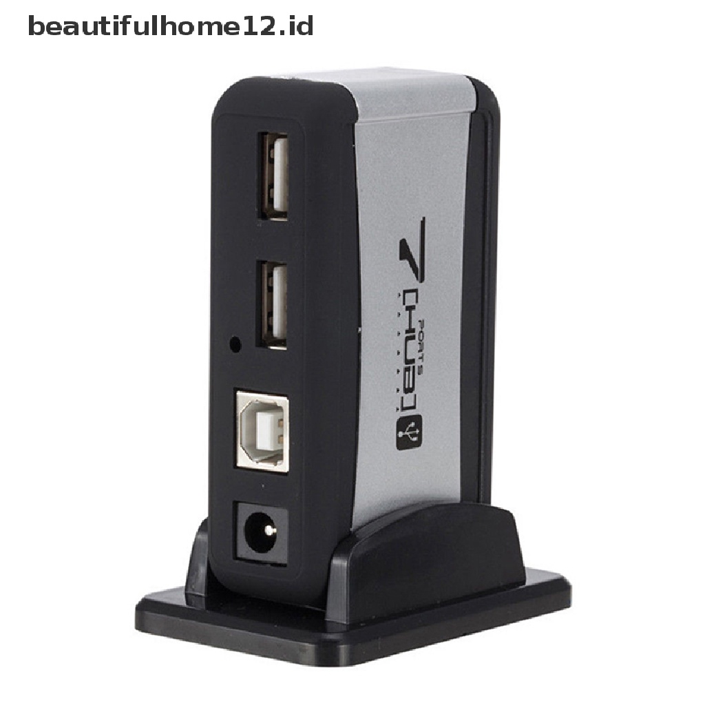 【beautifulhome12.id】 USB 7-Port HUB Powered With AC Adapter Cable High-Speed EU/US Plug For PC Laptop .