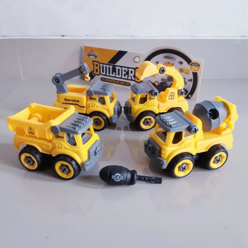 Mainan DIY Set Kontruksi Isi 4 Pcs - Miniatur Mobil Truk Anak Diecast