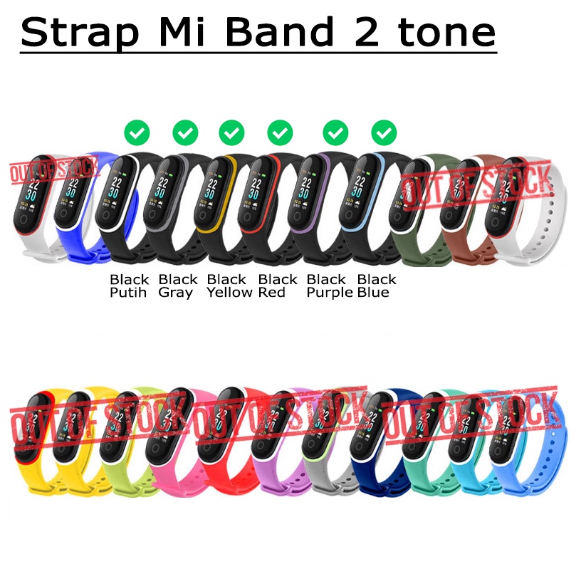 TWO Color Strap Mi Band 3 4 ​Silicone Jam Gelang Xiaomi MiBAND watch Silikon Classic Tali jamtangan smart watch siaomi Warna Hitam biru merah hijau putih