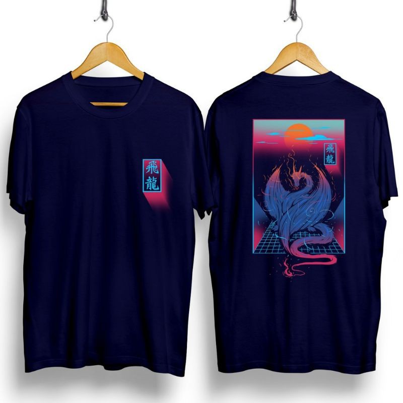 Fourfashion Kaos Pria Kaos Distro NAGA TERBANG KANJI NavyBlue CN899