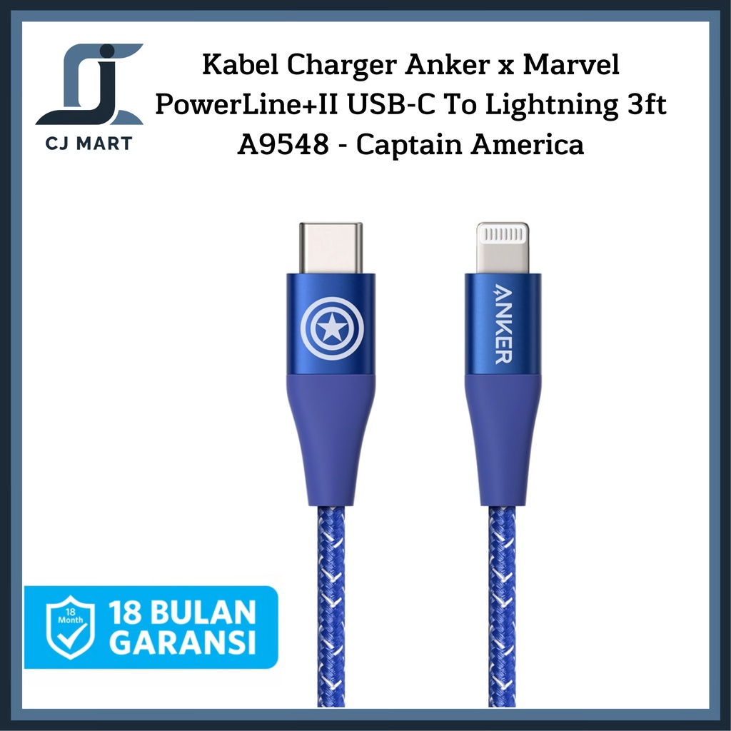 Kabel Charger Anker x Marvel PowerLine+II USB-C To Lightning 3ft A9548