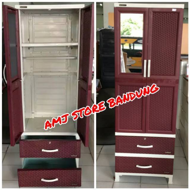Lemari Plastik Napolly Cermin Murah Bandung Exsel Lemari  Pakaian 2 laci