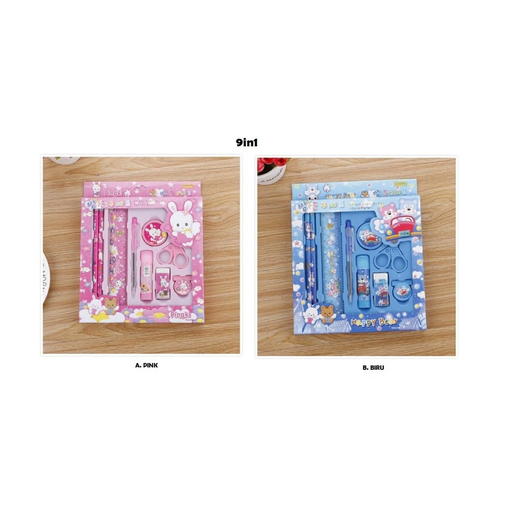 LDG 9IN1 SET ALAT TULIS ANAK SEKOLAH SET ALAT TULIS KARAKTER KARTUN