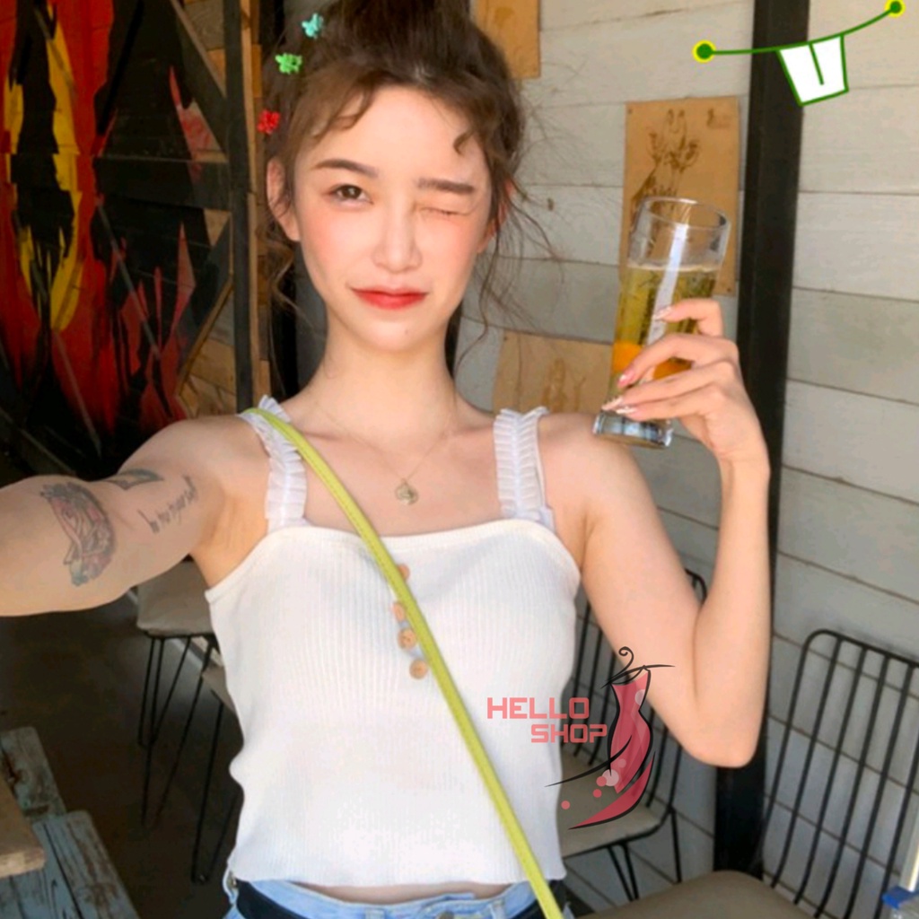 HELLOSHOP - ATASAN RAJUT LIONA KOREA KNIT CROP TANK TOP WANITA BLOUSE FASHION CEWEK PAKAIAN REMAJA A