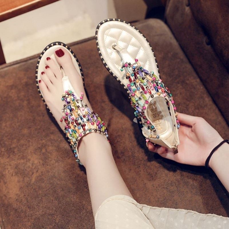 Denatta [COD] - Import Sandal Flat Shoes Wanita Crystal Elegan Premium Original - DentH2