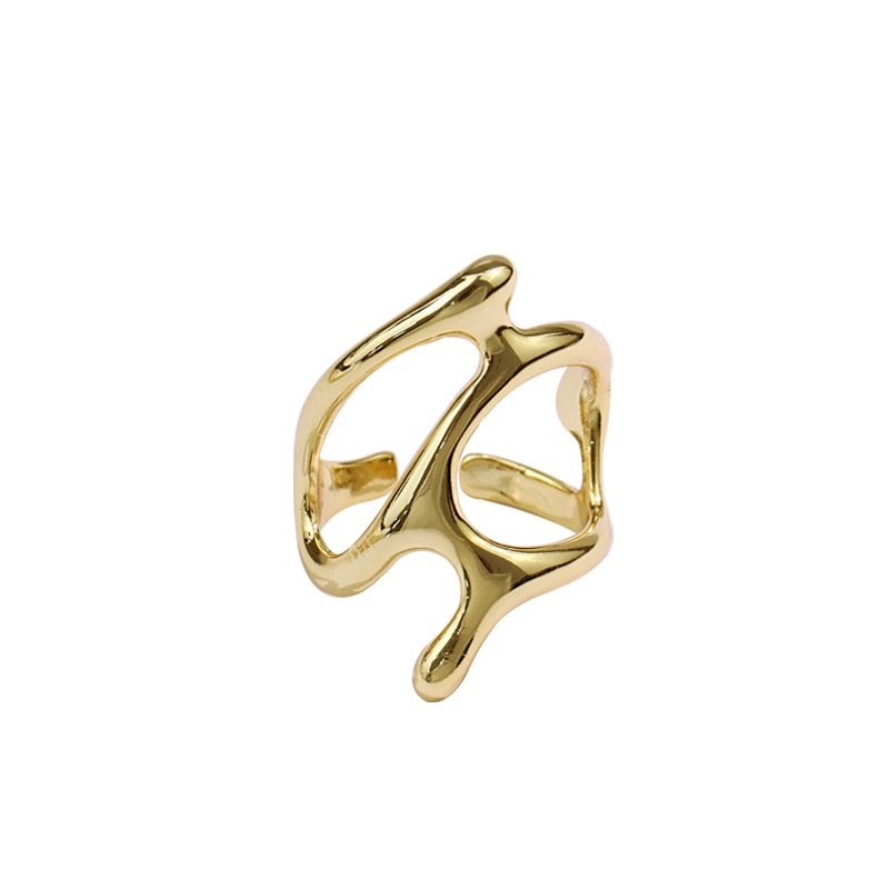 Perhiasan Cincin Wanita Bentuk Geometri Asimetris Hollow Adjustable Warna Silver / Gold Gaya Vintage