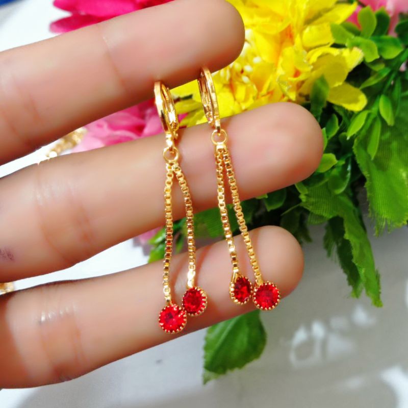 anting dewasa permata zircon merah