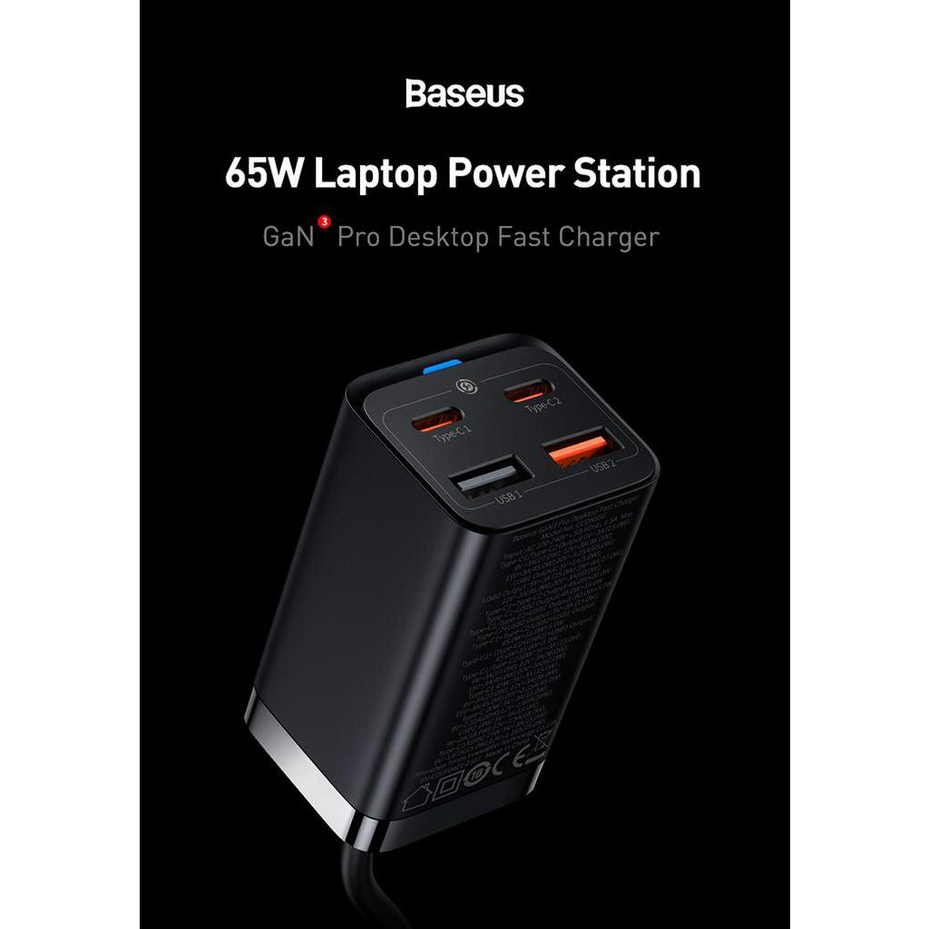 Baseus Kepala Charger GAN3 Pro 65W Fast Charger 4in1 Adaptor Usb Type-c