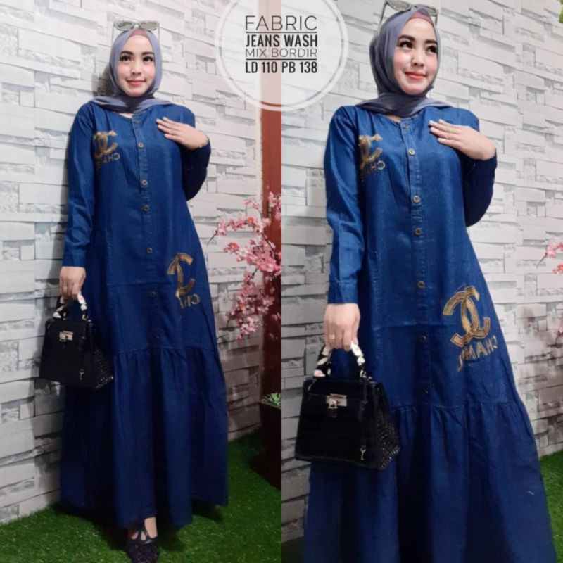 Gamis Levis Wanita Terbaru Bahan Denim / Jean Wash TERLARIS