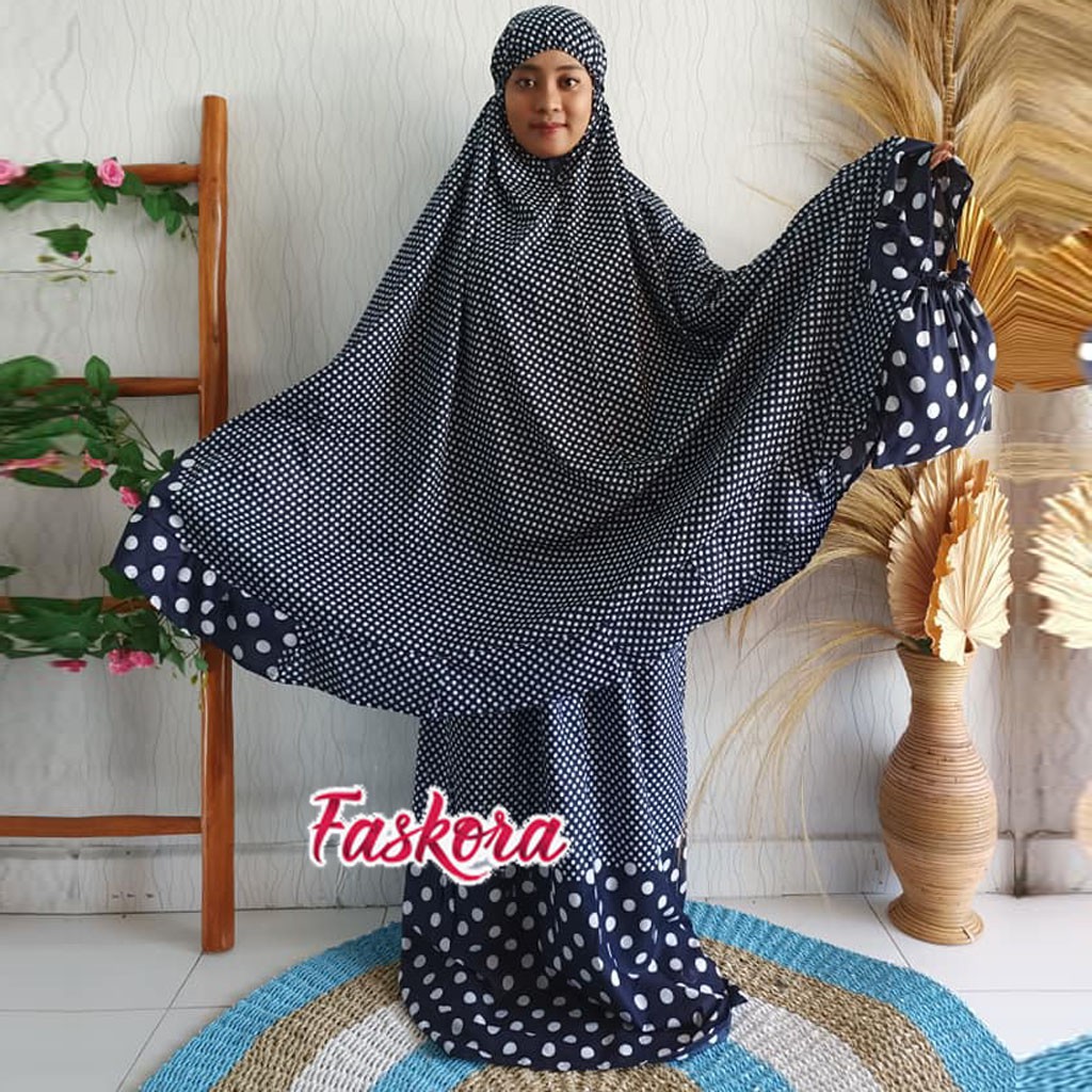 Mukena Polkadot Dewasa Jumbo Rayon / Mukenah Polkadot Dewasa Jumbo / Telekung Bali