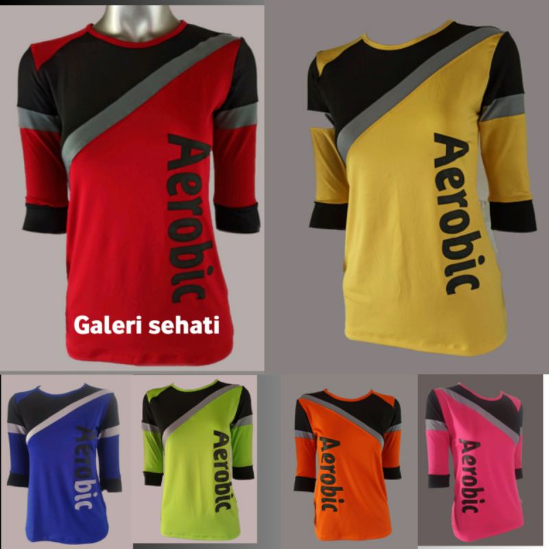 Baju kaos atasan senam t shirt wanita bahan spandex poly (original) sangat melar