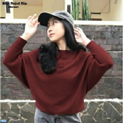 Rip/ Baju Santai Jalan- Jalan Kerja Sweater Rajut Batwing Blus Wanita Halus Model Kelelawar Size L