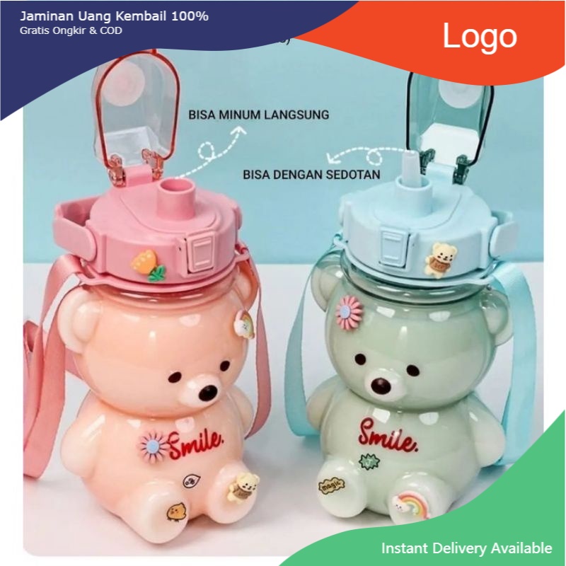 [MURAH] botol minum anak teddy bear botol minum kekinian 1.5 liter botol minum pelangi gratis sticker 2D dan 3D PADMA