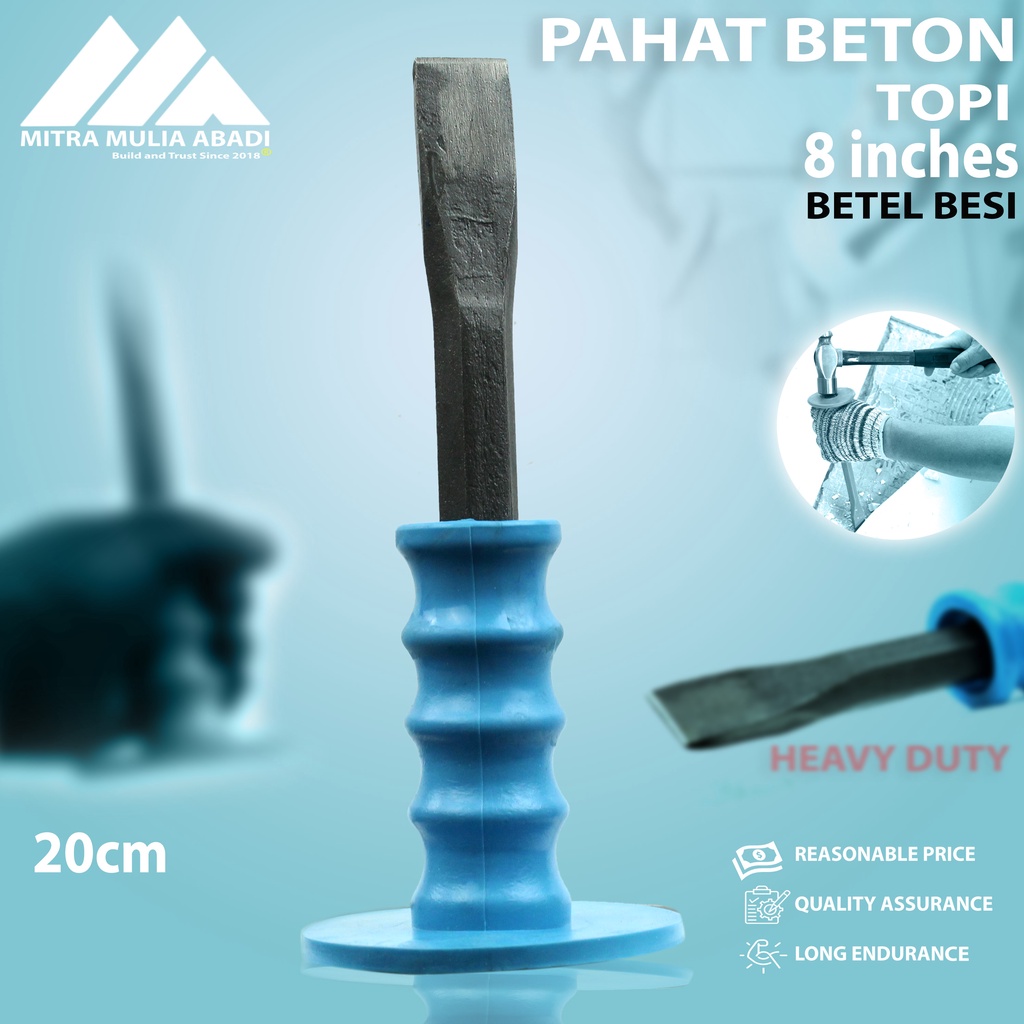 Betel Topi 8 Inch Pahat Beton Batu Besi Tembok Gagang Karet