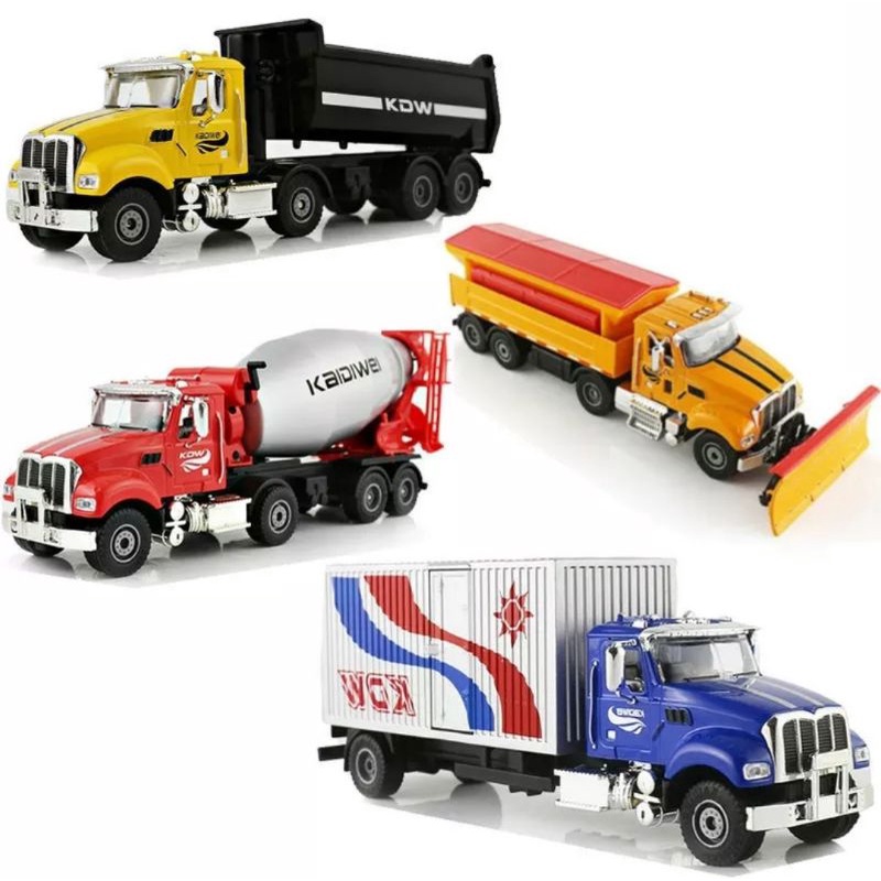 Miniatur Diecast Alat Berat KDW Us Style truck  Diecast Mobil Truk Molen Truks Tengki Truk Derek Truk Box Truk Bak Kaidiwei Skala 1:50 Die-cast Miniatur Mobil Dump Truck Towing